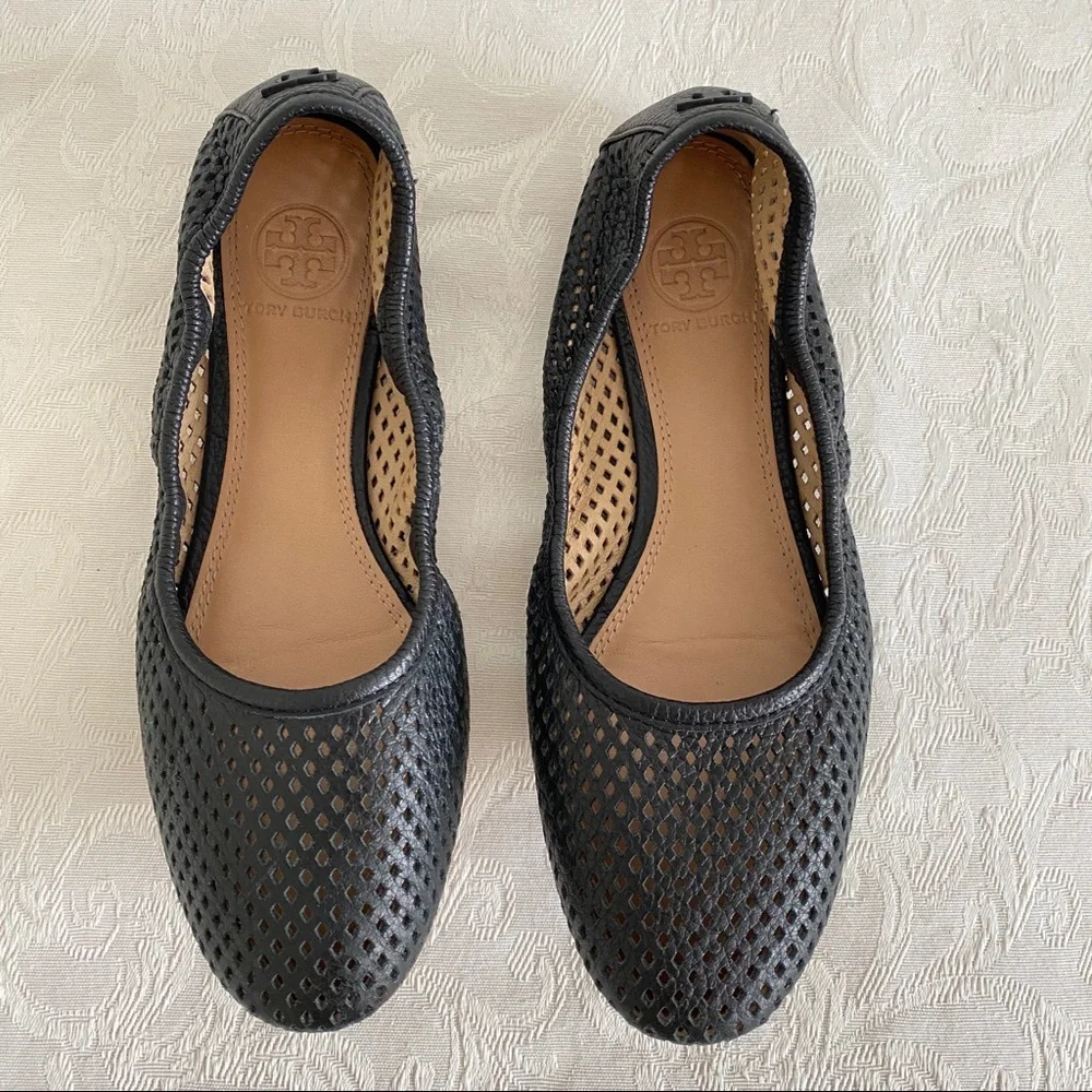 Tory Burch black perforated flats
